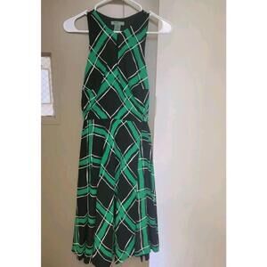 Maple Anthropologie Across the Land Green Black Plaid Fit Flare Wrap Dre…